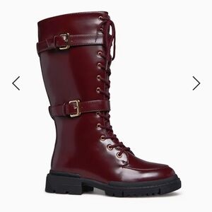 Womens New Shoedazzle Gabrela Lace-Up Flat Boot Color: Oxblood